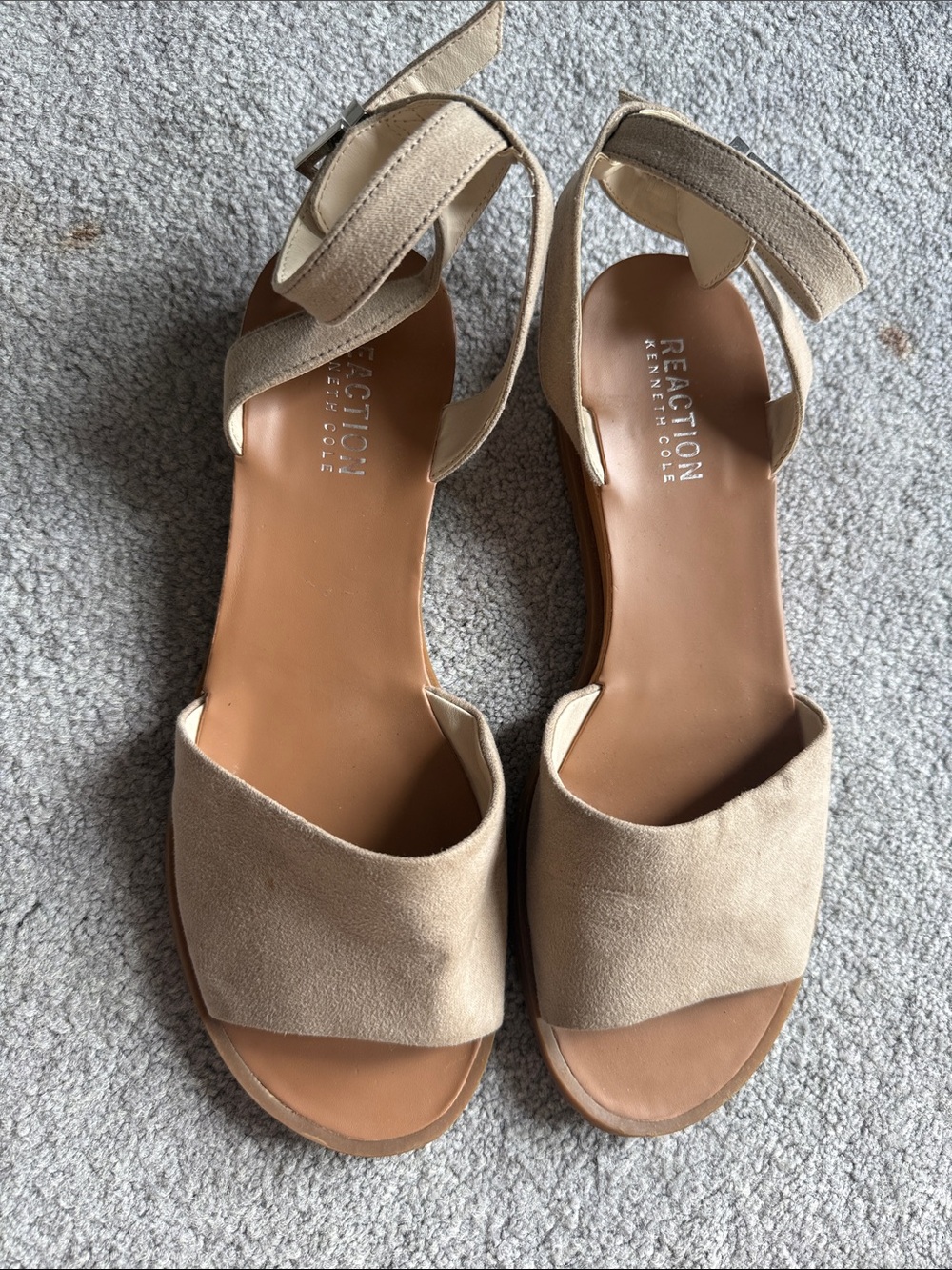 Kenneth Cole Reaction Beige Suede Open-Toe Ankle Strap Sandals